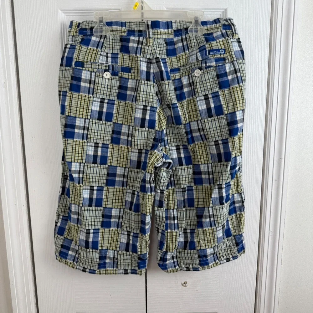 Vtg Southpole Plaid Patchwork Shorts Youth 20 Blue Yellow Y2K Streetwear Hip Hop